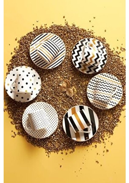 Nossa Porselen Kahve Fincanı Takımı Desenli 6 Kişilik 80 ml Beyaz Siyah Renk indirimleri