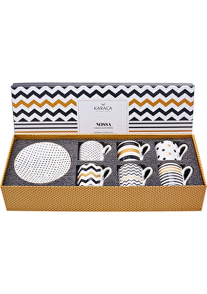 Nossa Porselen Kahve Fincanı Takımı Desenli 6 Kişilik 80 ml Beyaz Siyah Renk