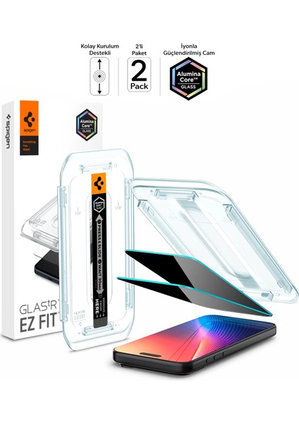 iPhone 17 Pro Max / 16 Pro Max ile Uyumlu Hayalet Cam Ekran Koruyucu AluminaCore™ iyonlaştırılmış Güçlendirilmiş Cam Teknolojisi Kolay Kurulum GLAS.tR EZ Fit Privacy HD (2 Adet) - AGL07908