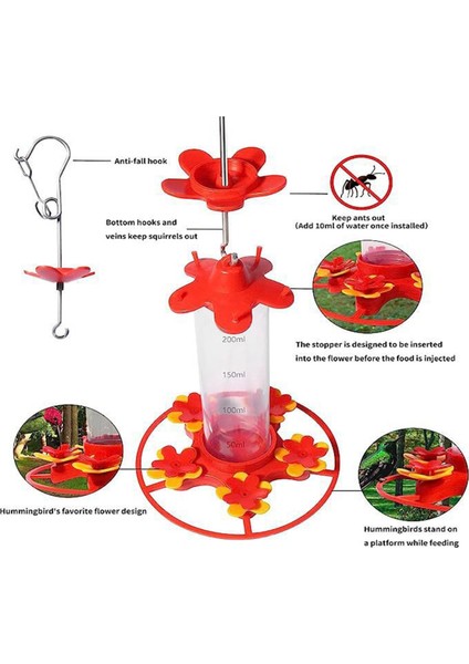 1pcs Kuş Besleyicisi 200ML Dış Mekan Için Plastik Besleyiciler, 5 Besleme Portlu Yerleşik Karınca Koruma-Düzüler Levrek ile (Yurt Dışından) modelleri