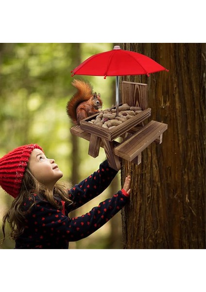 Sincap Besleyici Piknik Masası Şemsiye, Ahşap Sincap Besleyicileri Dışarı, Sevimli Sincap Besleyici+Katı Yapı B (Yurt Dışından) modelleri