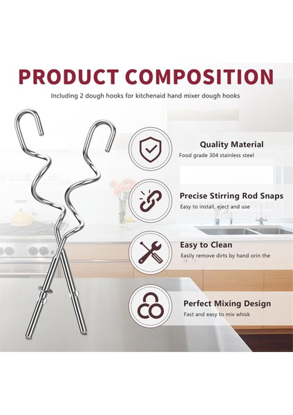 Kitchenaid El Mikseri Hamur Kancaları Için Yedek El Mikseri Hamur Kancaları KHM512, Paslanmaz Çelik Hamur Kancaları (Yurt Dışından) indirimleri