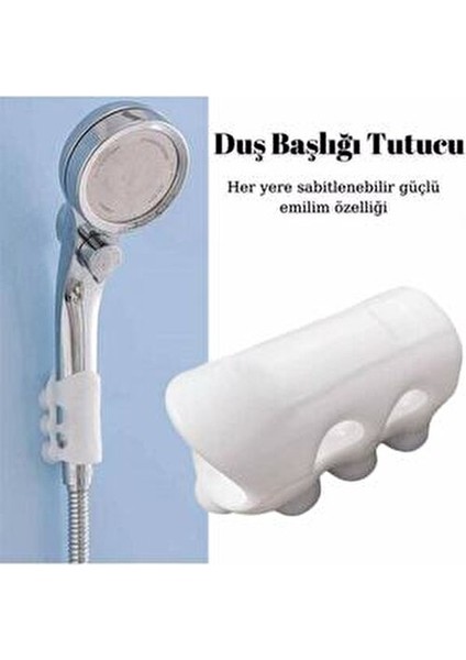 Duş Başlığı Tutucu Vantuzlu Silikon Yapı ile Güçlü Yapışma 1 Adet Beyaz