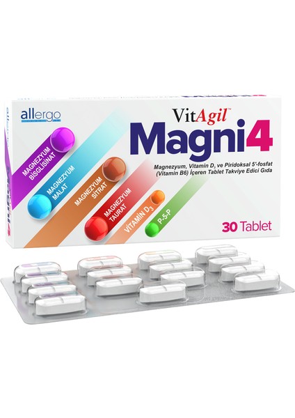 Vitagil Magni4 Tablet 30 - Magnezyum, Vitamin D3 ve B6