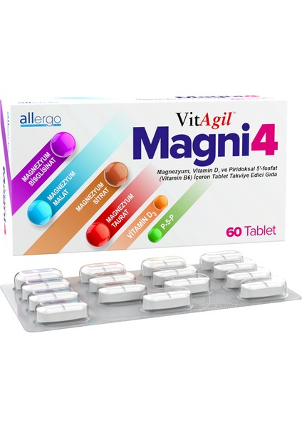 Vitagil Magni4 - Magnezyum Vitamin D3 P5P 60 Tablet