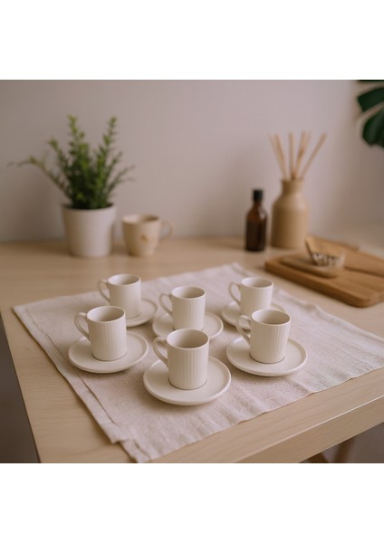 Icon 12 Parça Bone Porselen Kahve Fincan Takımı - Krem