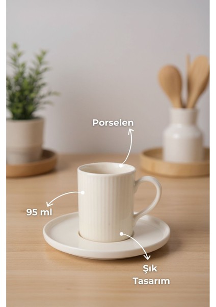 Icon 12 Parça Bone Porselen Kahve Fincan Takımı - Krem fiyatları