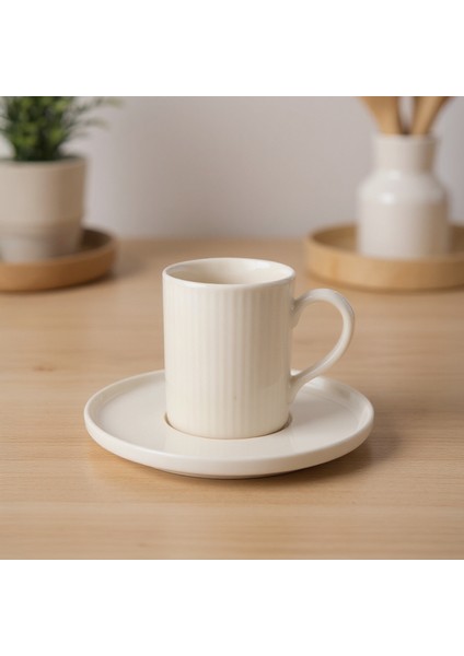 Icon 12 Parça Bone Porselen Kahve Fincan Takımı - Krem