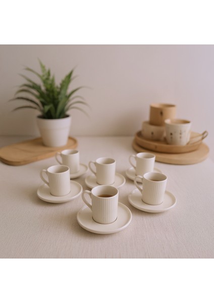 Icon 12 Parça Bone Porselen Kahve Fincan Takımı - Krem