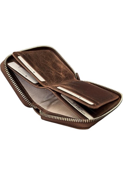Crazy Kahverengi Hakiki Deri Fermuarlı Mini Boy Unisex Spor Cüzdan - 3035-KAHVE fiyatları