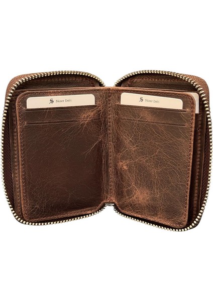 Crazy Kahverengi Hakiki Deri Fermuarlı Mini Boy Unisex Spor Cüzdan - 3035-KAHVE modelleri