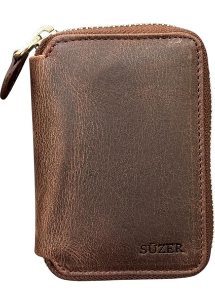Crazy Kahverengi Hakiki Deri Fermuarlı Mini Boy Unisex Spor Cüzdan - 3035-KAHVE indirimleri