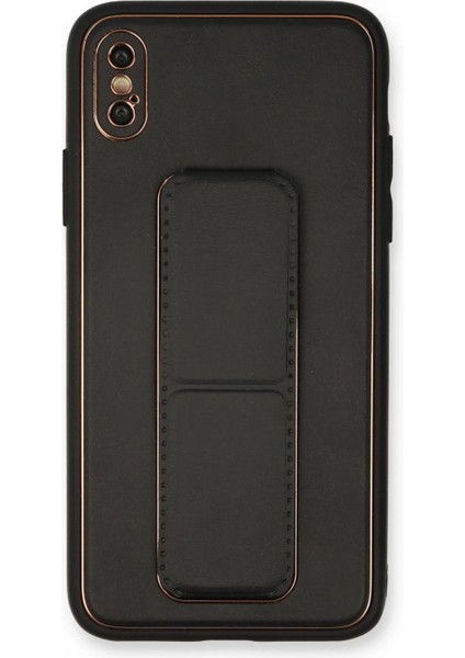 iPhone Xs Max Kılıf Coco Deri Standlı Kapak - Siyah