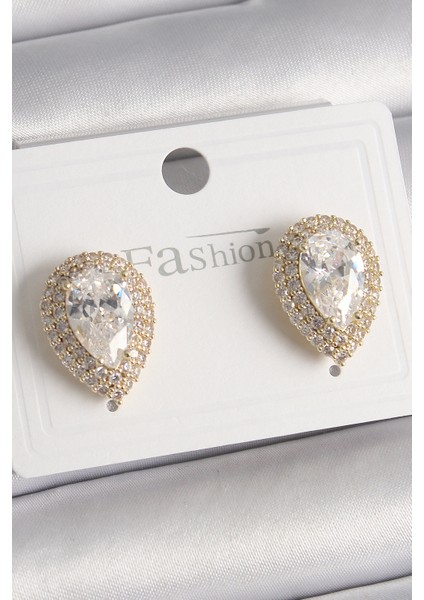 Pirinç Gold Renk Zirkon Taşlı Damla Model Kadın Küpe - EBJ241228W30218
