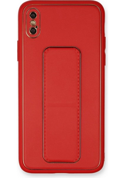 iPhone Xs Max Kılıf Coco Deri Standlı Kapak - Kırmızı