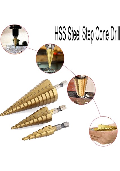 Hss Adım Matkap Bit Seti 3 4-12MM 4-20MM 4-32MM Koni Titanyum Ahşap Metal Delik Kesici Hex Shank Drive Hızlı Değişim Aracı (Yurt Dışından) fiyatları