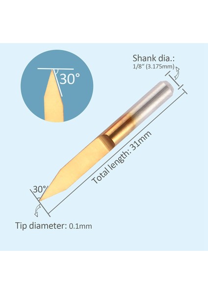 10PCS 30 Derece 0 1mm Uç Titanyum Kaplamalı Düz Alt Karbür Pcb Gravür Bitleri V-Fape Cnc Yönlendirici Kesici Kesme Aracı (Yurt Dışından) fiyatları