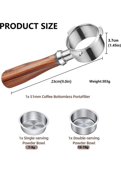 51 mm Dipsiz Portafilter, 3 Kulaklı Dipsiz Porta Filtre, Iki Toz Tepsisi, Paslanmaz Çelik Elek (Yurt Dışından) fiyatları