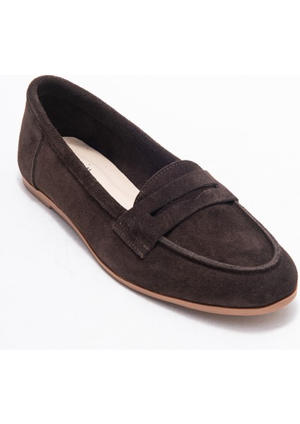F02 Kahve Süet Hakiki Deri Kadın Loafer Ayakkabı modelleri