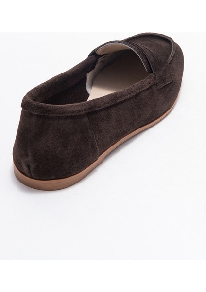 F02 Kahve Süet Hakiki Deri Kadın Loafer Ayakkabı indirimleri
