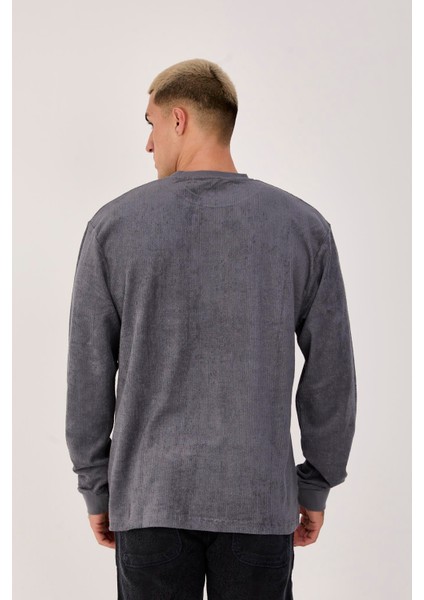%100 Pamuk Erkek Bisiklet Yaka Oversize Fitilli Kumaş Uzun Kol Sweatshirt fiyatları