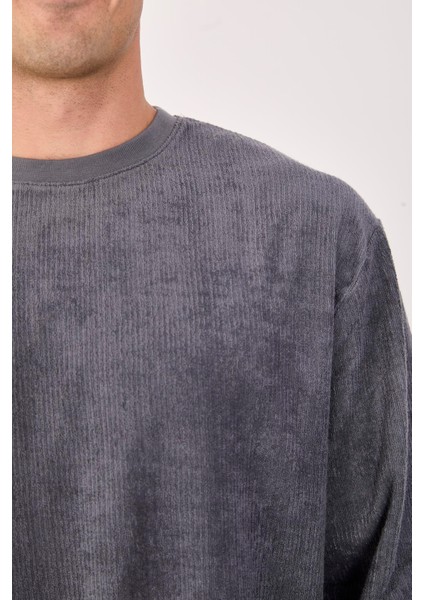 %100 Pamuk Erkek Bisiklet Yaka Oversize Fitilli Kumaş Uzun Kol Sweatshirt modelleri