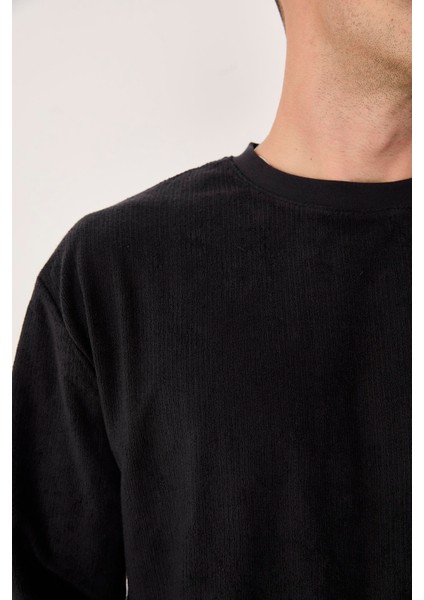 %100 Pamuk Erkek Bisiklet Yaka Oversize Fitilli Kumaş Uzun Kol Sweatshirt modelleri