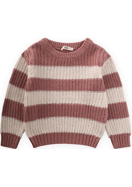 Selanik Çizgili Triko Kazak 2-8 Yaş Gül Kurusu