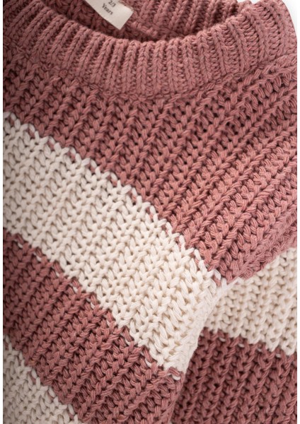 Selanik Çizgili Triko Kazak 2-8 Yaş Gül Kurusu modelleri