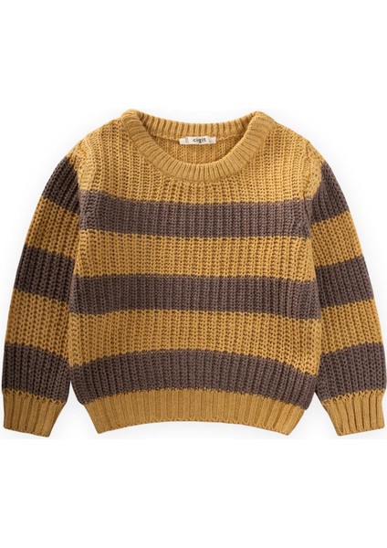 Selanik Çizgili Triko Kazak 2-8 Yaş Hardal Sarı fırsatları