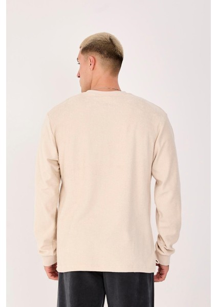 %100 Pamuk Erkek Bisiklet Yaka Oversize Fitilli Kumaş Uzun Kol Sweatshirt fiyatları