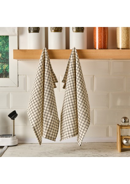 Myhome Vaasa 2'li Kurulama Bezi - Ekru / Siyah - 45X45 cm