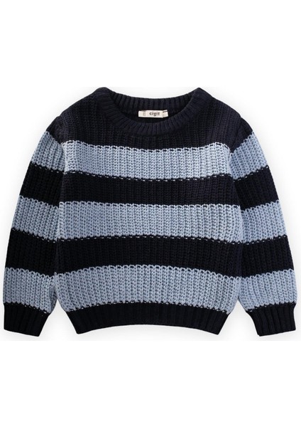 Selanik Çizgili Triko Kazak 2-8 Yaş Lacivert