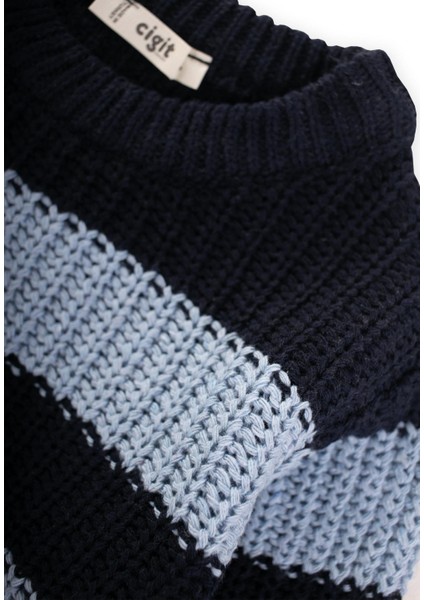 Selanik Çizgili Triko Kazak 2-8 Yaş Lacivert modelleri