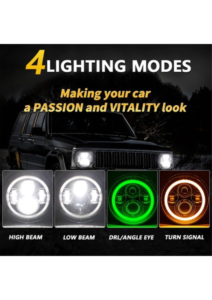 7 Inç Halo LED Far Hi/lo Işın Yeşil Drl Amber Sinyal Işığı Jeep Wrangler Jk Tj Cj (Yeşil) (Yurt Dışından) fiyatları