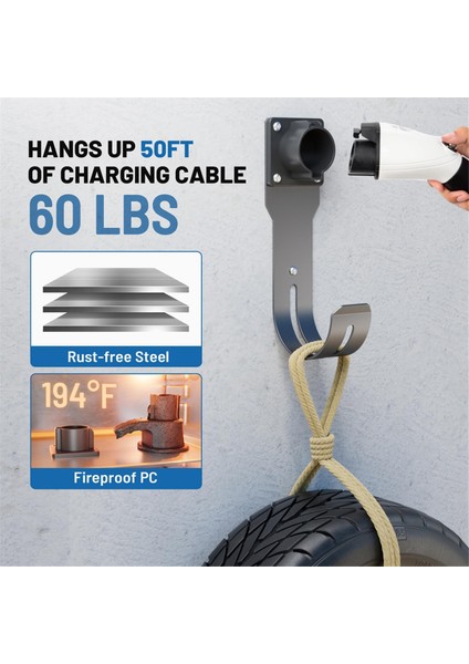 Ev Şarj Cihazı Tutucu J1772 Nozul Dock ve J-Hook Kombinasyon Duvar Montajı, Ev Şarj Corger Duvar Kanca Kablo Tutucu (Yurt Dışından) indirimleri