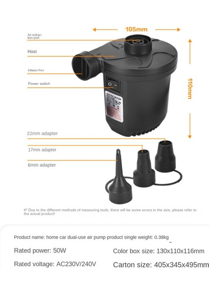 Vakum Depolama Torbaları Için 3 Nozul ile 50W Elektrikli Hava Pompası Hava Yatakları Yüzme Halkaları Eu Fiş (Yurt Dışından) modelleri