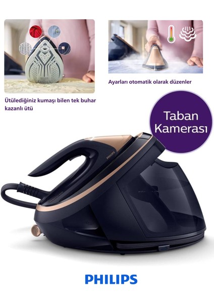 9 Bar Perfectcare 9000 Serisi Kumaş Tanıma Özellikli Taban Kameralı Premium Buhar Kazanlı Ütü, 3100WATT, 750G Güçlü Buhar + Lambader (Onerous)