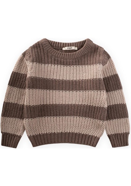 Selanik Çizgili Triko Kazak 2-8 Yaş Vizon modelleri