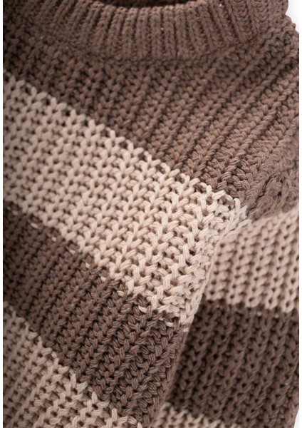 Selanik Çizgili Triko Kazak 2-8 Yaş Vizon indirimleri