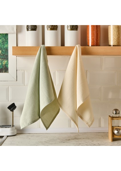 Myhome Fabia 2'li Kurulama Bezi - Ekru / Yeşil - 40X60 cm