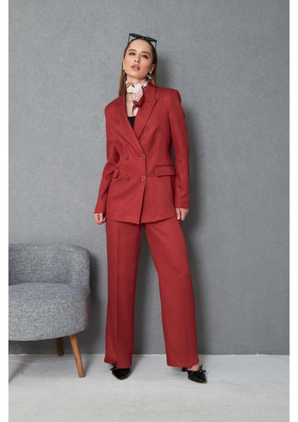 4 Düğmeli Kruvaze Yünefekt Takım Kırmızı