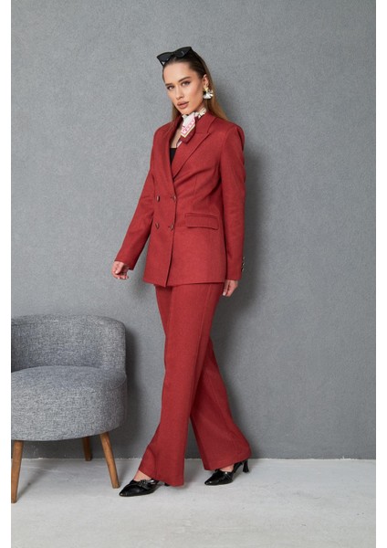 4 Düğmeli Kruvaze Yünefekt Takım Kırmızı modelleri