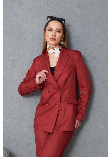 4 Düğmeli Kruvaze Yünefekt Takım Kırmızı fırsatları