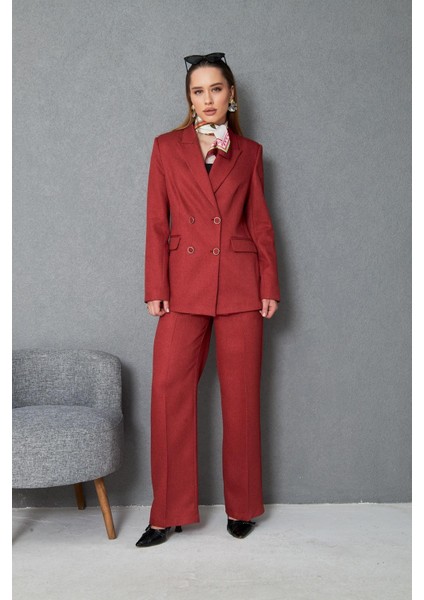 4 Düğmeli Kruvaze Yünefekt Takım Kırmızı indirimleri