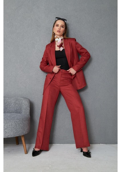 4 Düğmeli Kruvaze Yünefekt Takım Kırmızı