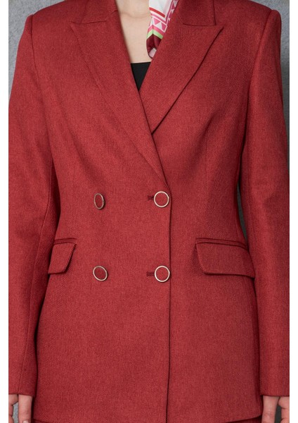 4 Düğmeli Kruvaze Yünefekt Takım Kırmızı