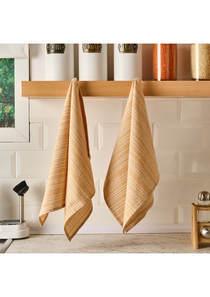 Myhome Kemi 2'li Kurulama Bezi - Ekru / Turuncu - 40X60 cm