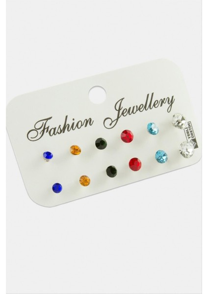 Wizard 12 Adet Tek Taşlı Küpe-Renkli