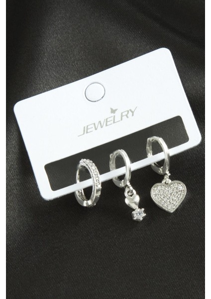 Wizard 3 Adet Kalp Zirkon Taşlı Küpe-Gümüş Rengi fiyatları